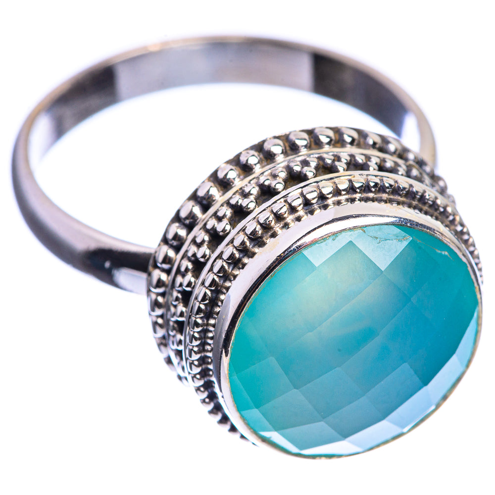Aqua Chalcedony 925 Sterling Silver Ring Size 10.75