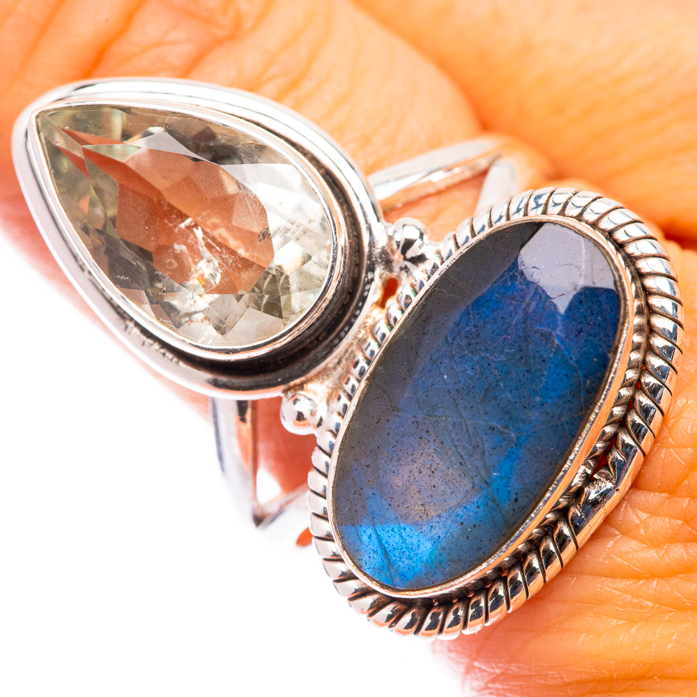 Large Labradorite, White Quartz Ring Size 10 (925 Sterling Silver) R140965