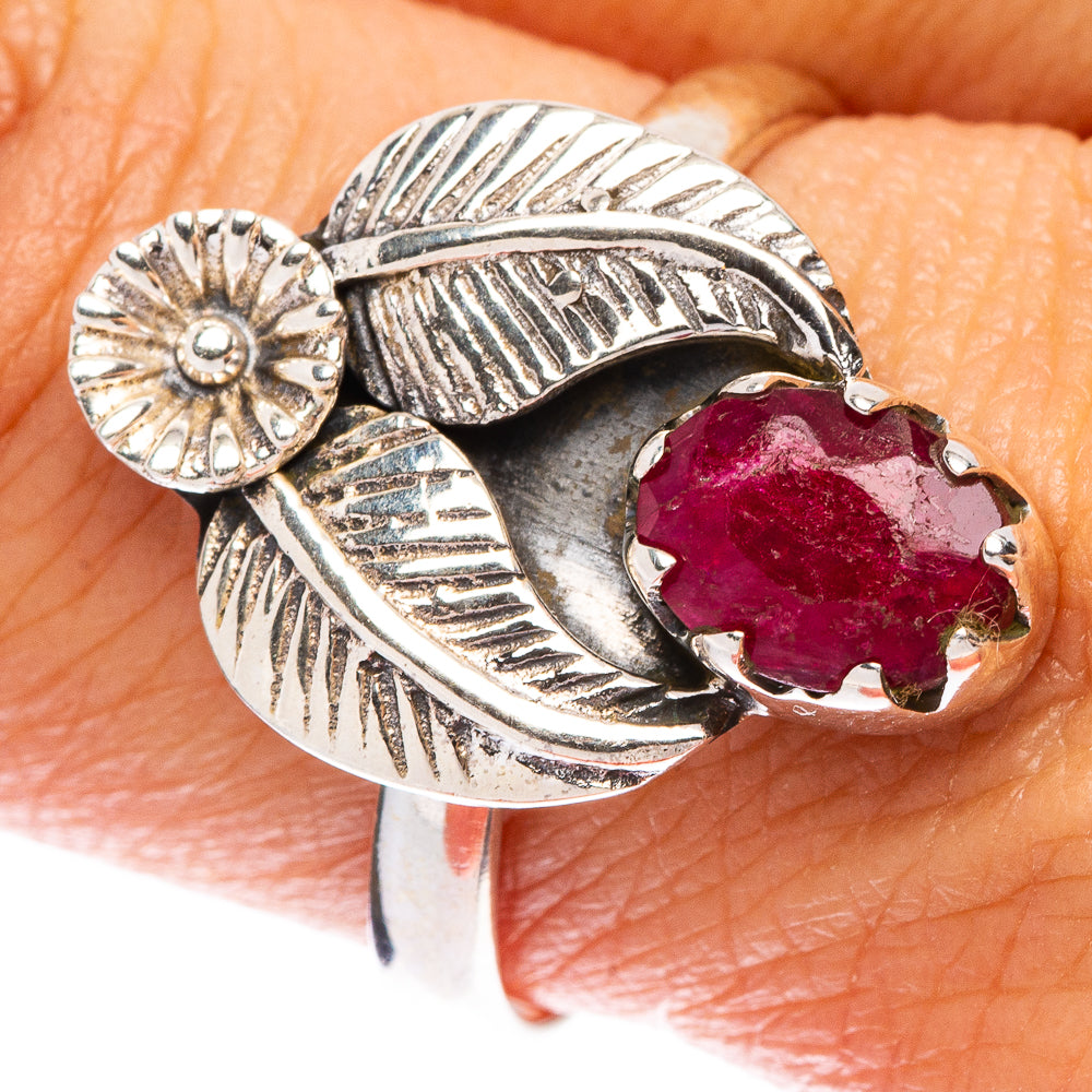 Glass Filled Ruby Flower Ring Size 9.25 (925 Sterling Silver) R146822