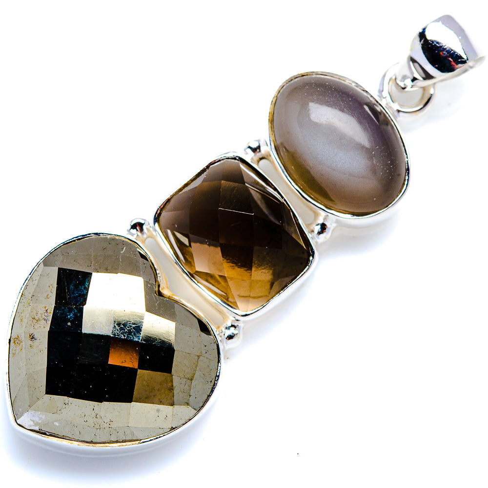 Pyrite, Smoky Quartz, Moonstone 925 Sterling Silver Pendant 2" (925 Sterling Silver) PD38343