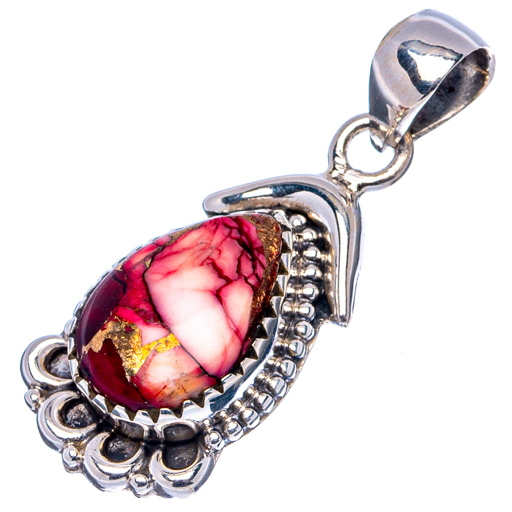 Red Dahlia Mohave Turquoise Pendant 1 1/4" (.925 Sterling Silver)