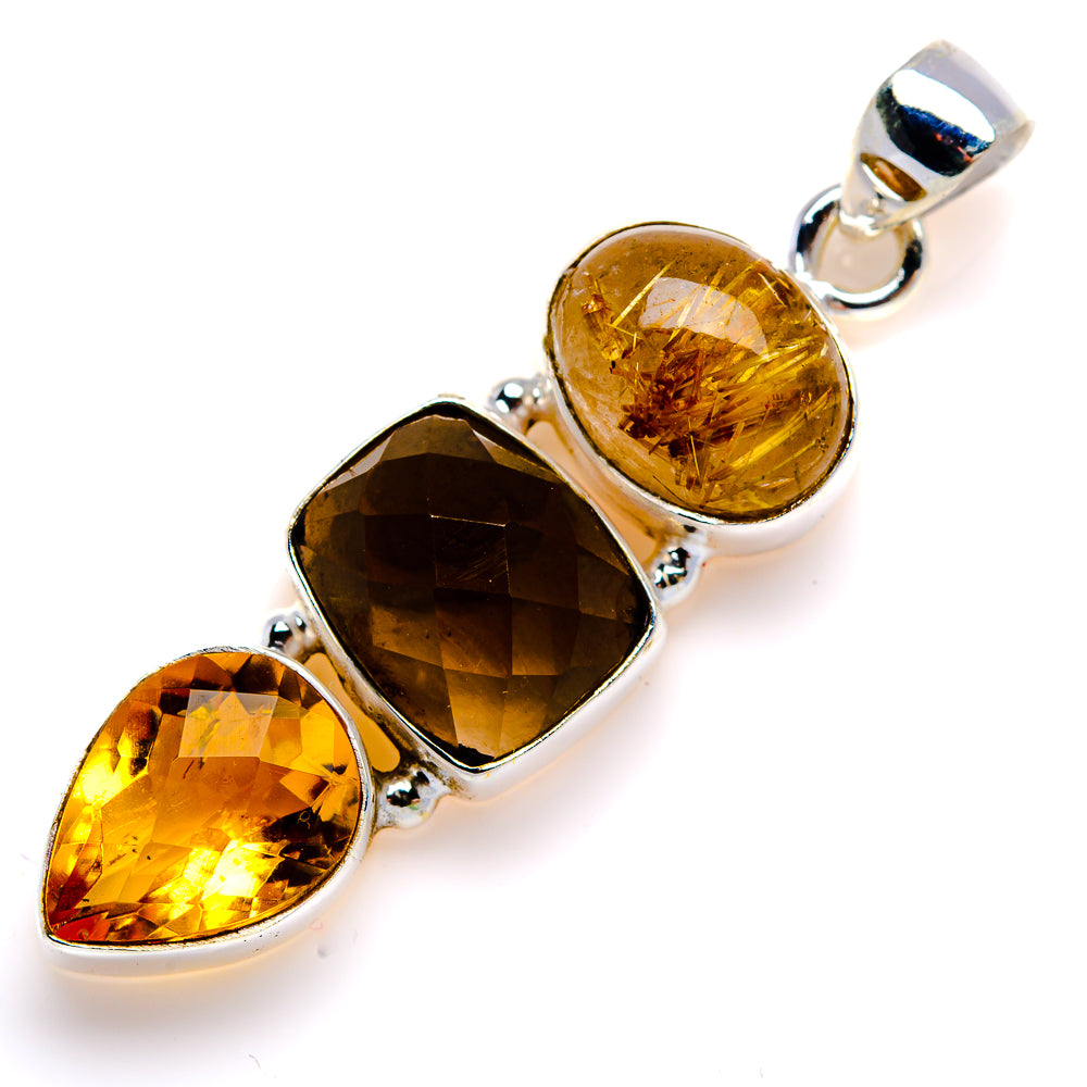Smoky Quartz, Rutilated Quartz, Citrine Pendant 1 7/8" (925 Sterling Silver) PD38080