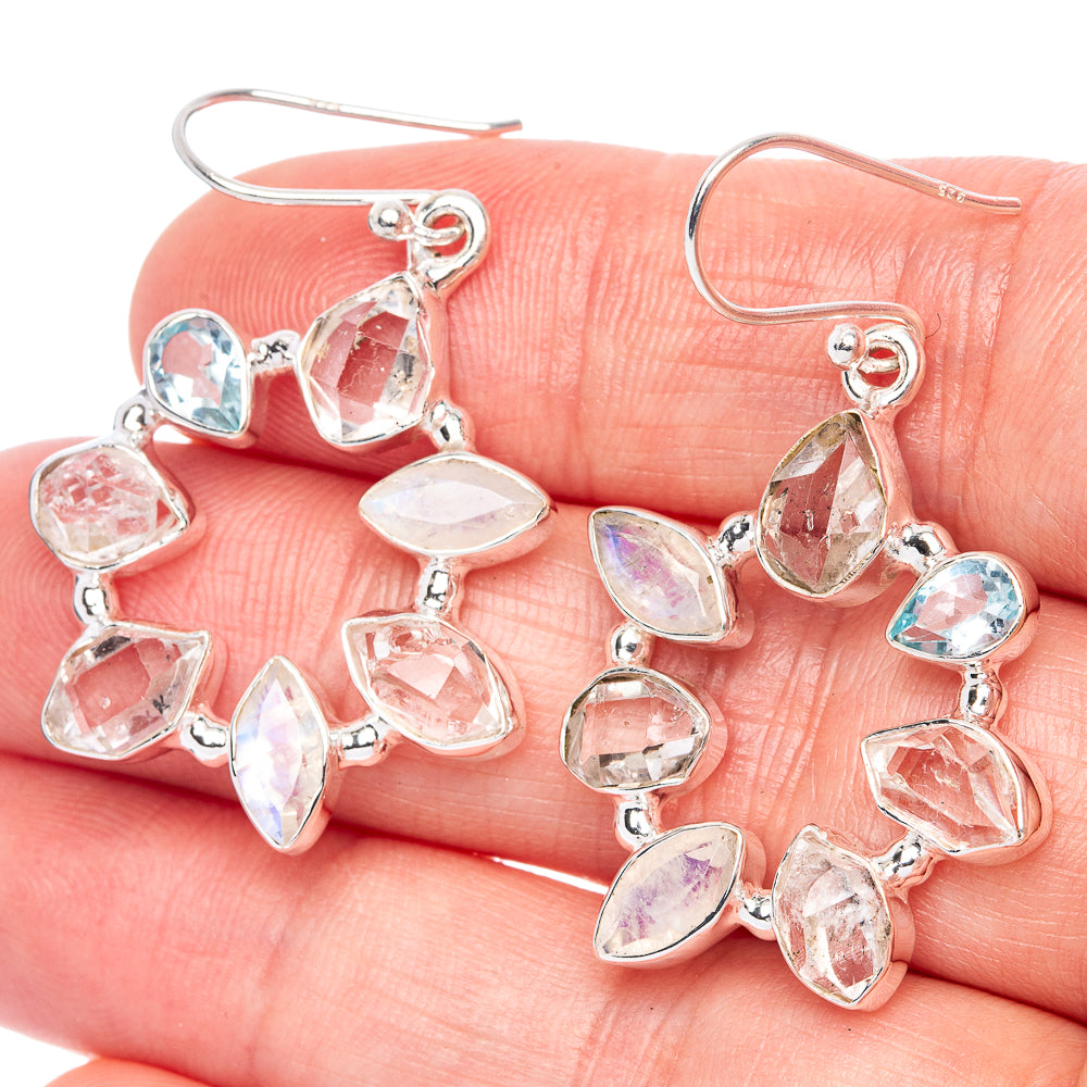 Premium Herkimer Diamond, Blue Topaz Earrings 1 5/8" (925 Sterling Silver) E1257