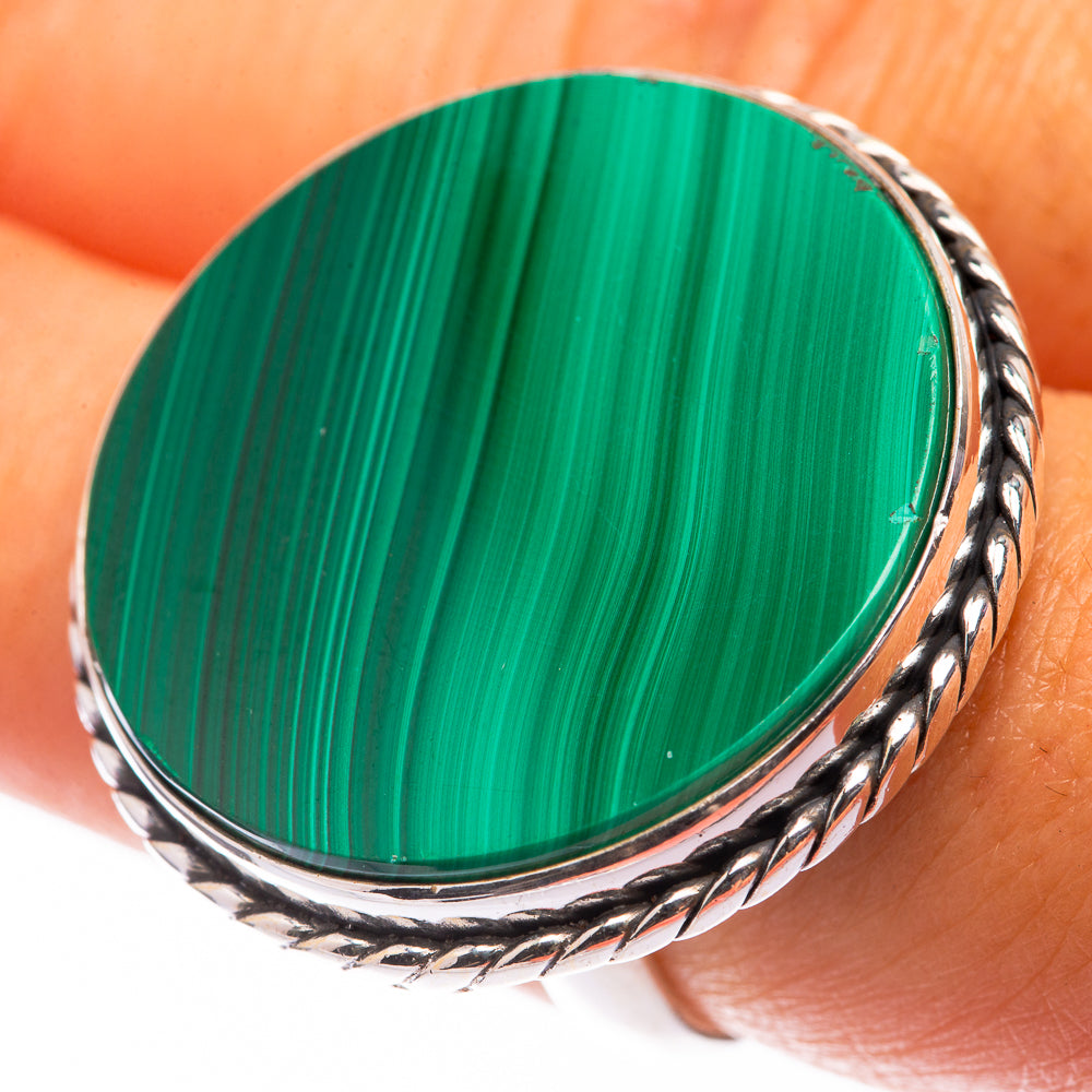Large Malachite Coin Ring Size 7 (925 Sterling Silver) R141158