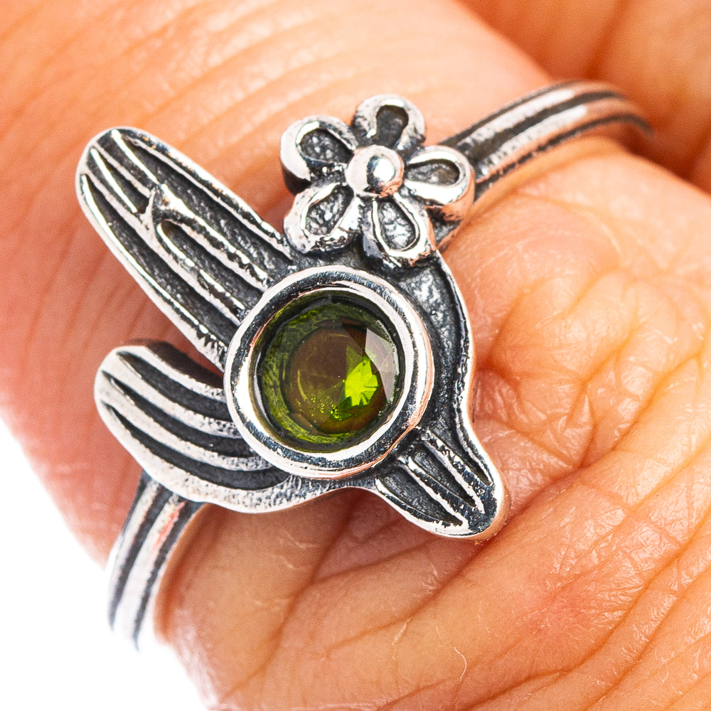 Peridot Cactus Dainty Ring Size 6.75 (.925 Sterling Silver)
