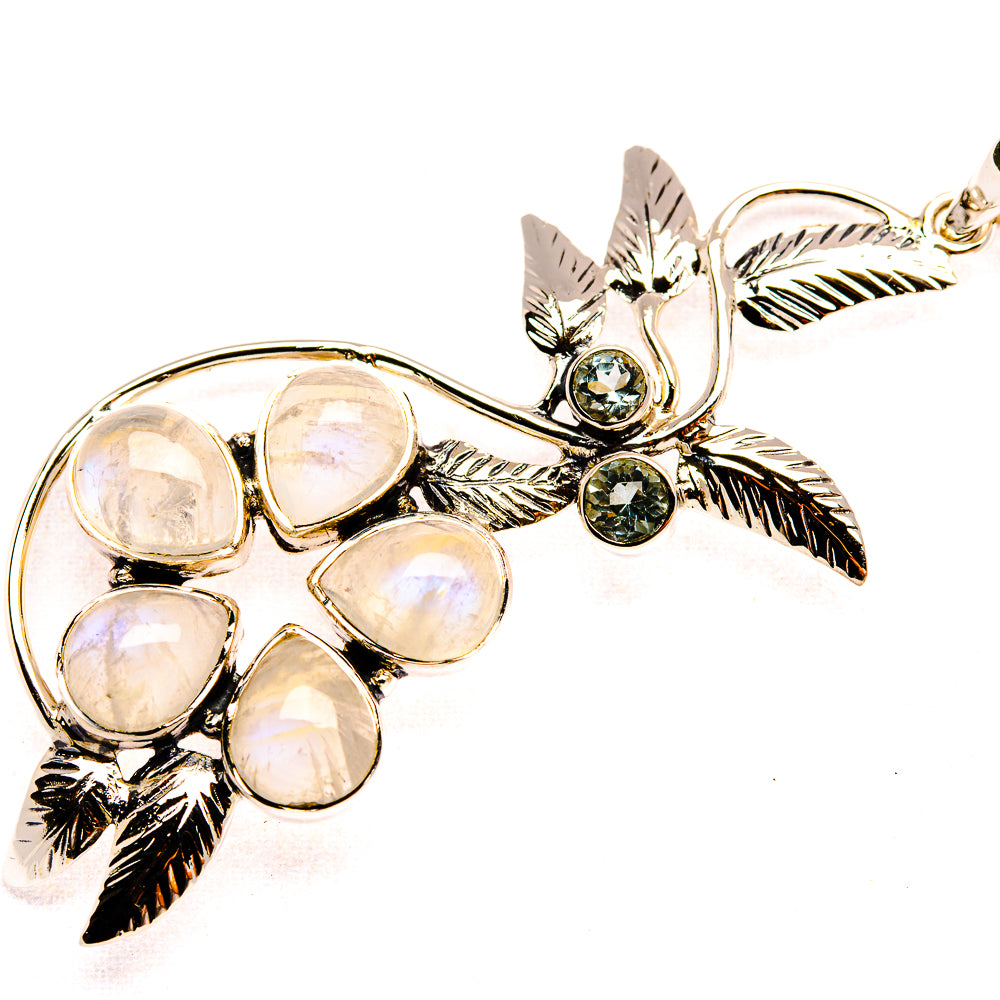Signature Rainbow Moonstone, Blue Topaz 925 Sterling Silver Pendant 2 7/8" (925 Sterling Silver) PD37799