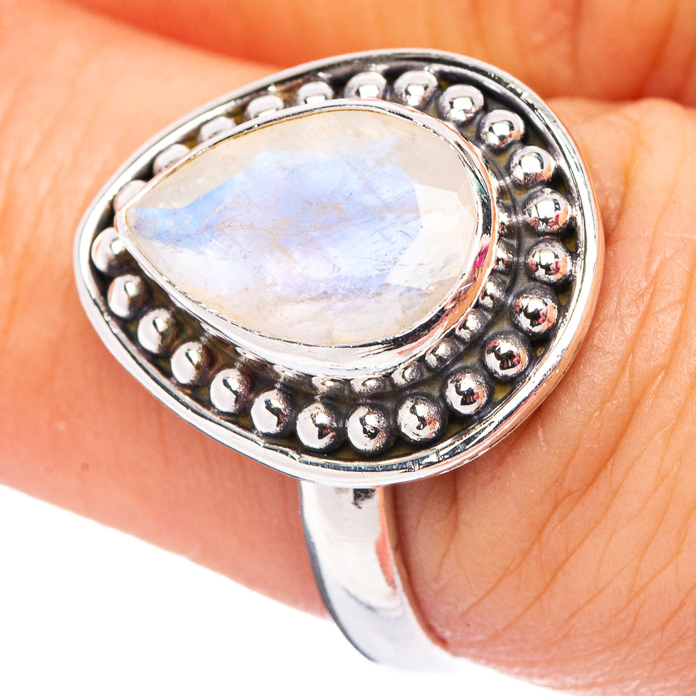 Faceted Rainbow Moonstone Ring Size 7 (.925 Sterling Silver)