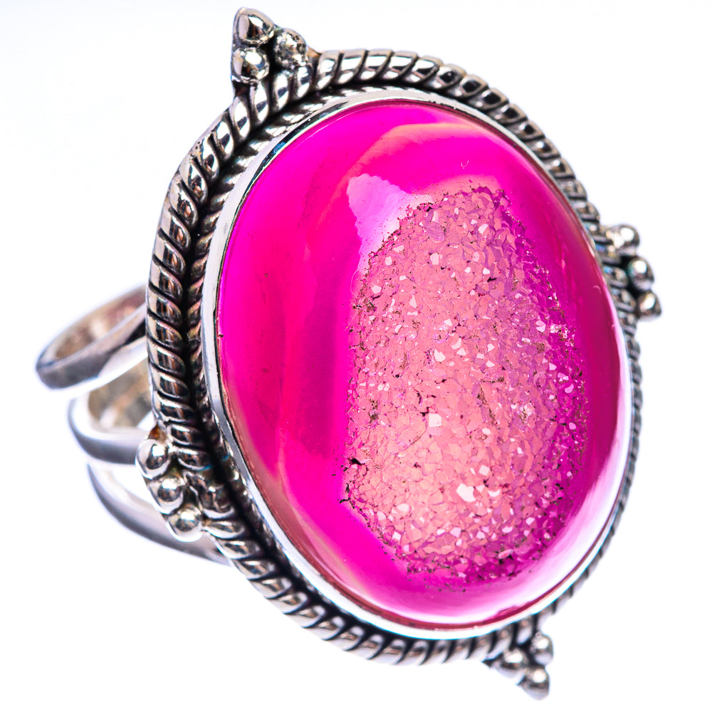 Large Pink Quartz Druzy Ring Size 9.75 (925 Sterling Silver) R143017