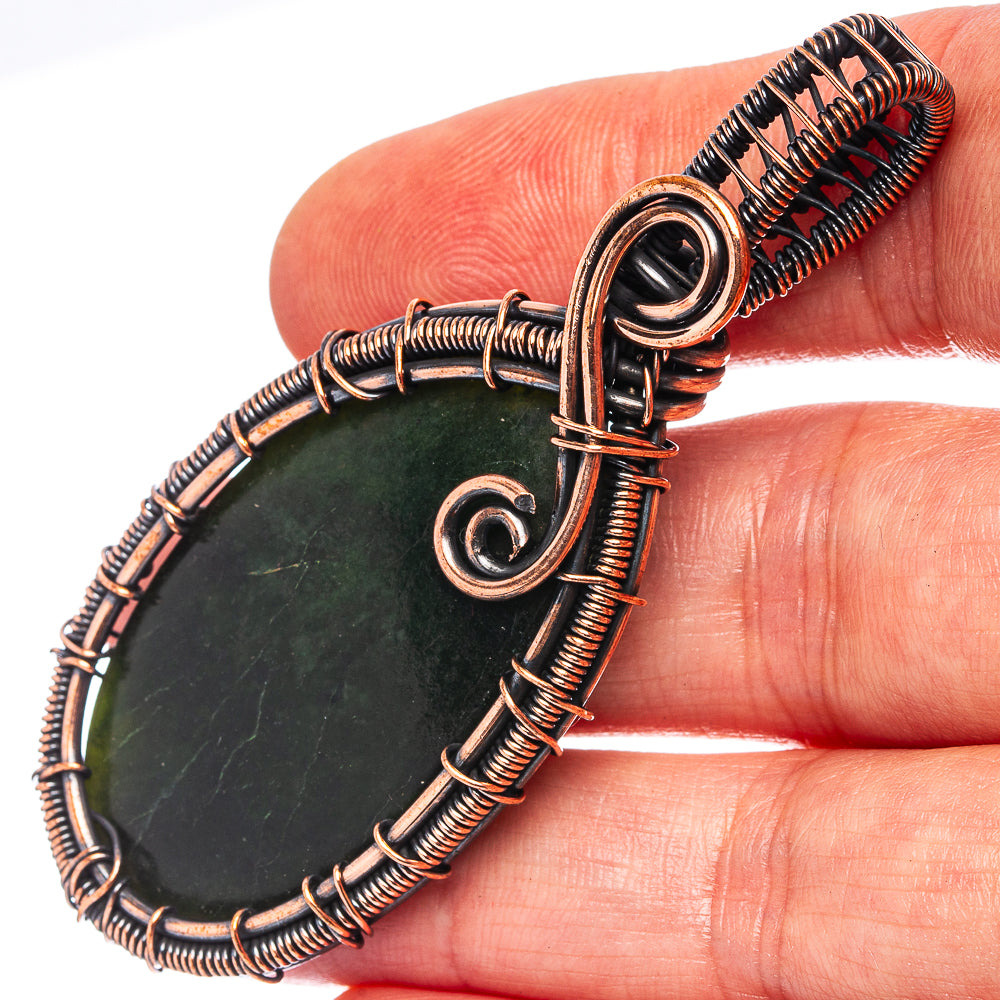 Nephrite Jade Wire Wrap Pendant 2 5/8" (Oxidized Copper)