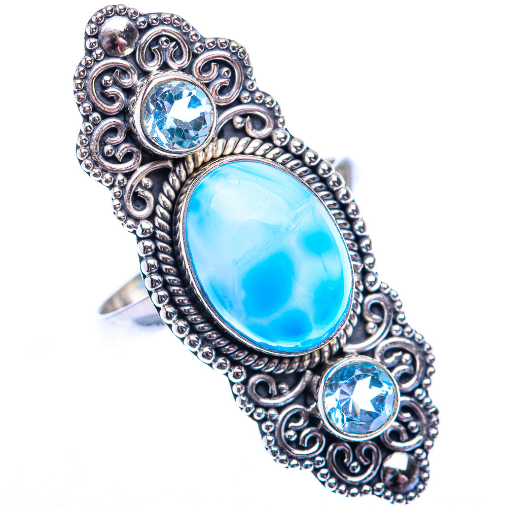 Large Larimar, Blue Topaz 925 Sterling Silver Ring Size 10 (925 Sterling Silver) RING140425