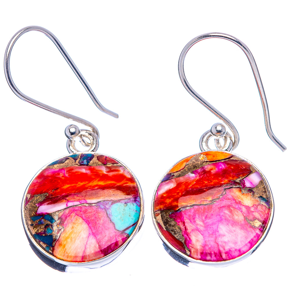 Pink Dahlia Mohave Turquoise Earrings 1 3/8" (.925 Sterling Silver)