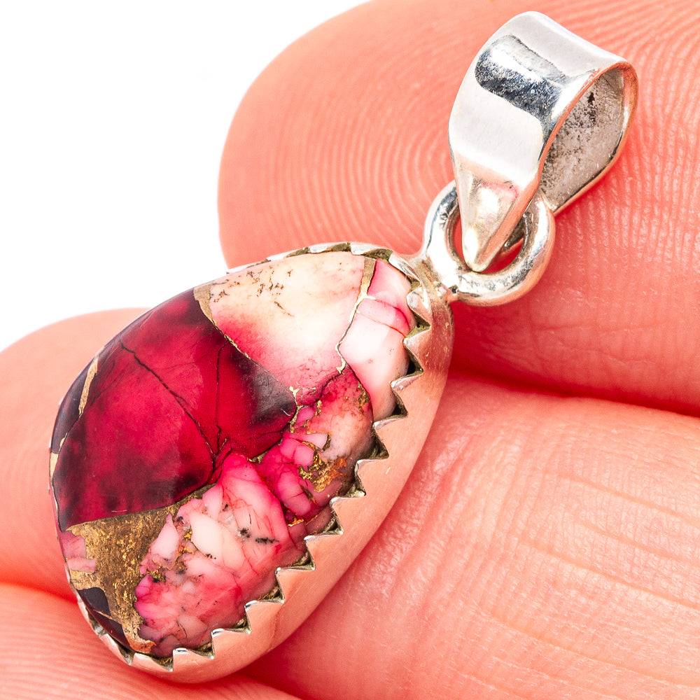 Red Dahlia Mohave Turquoise Pendant 1 1/8" (.925 Sterling Silver)