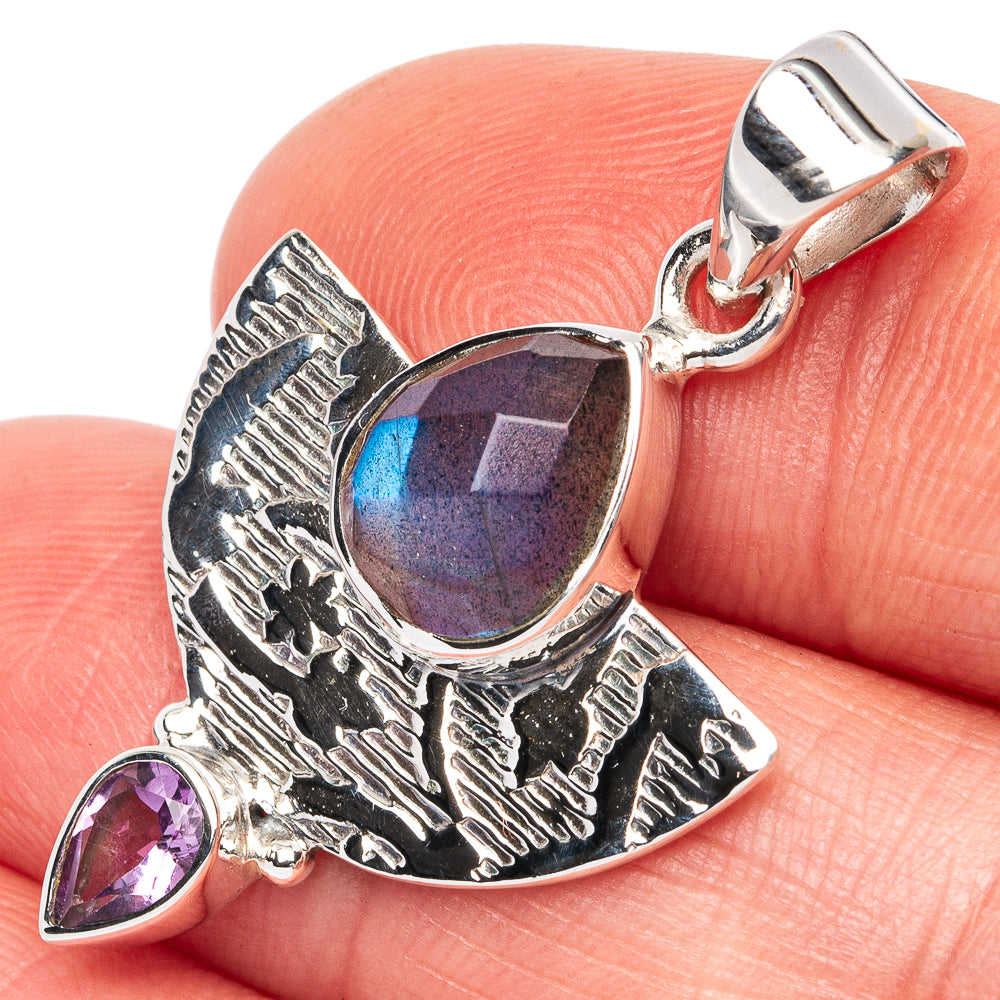Premium Labradorite, Amethyst, Peridot Pendant 1 3/8" (925 Sterling Silver) P44684