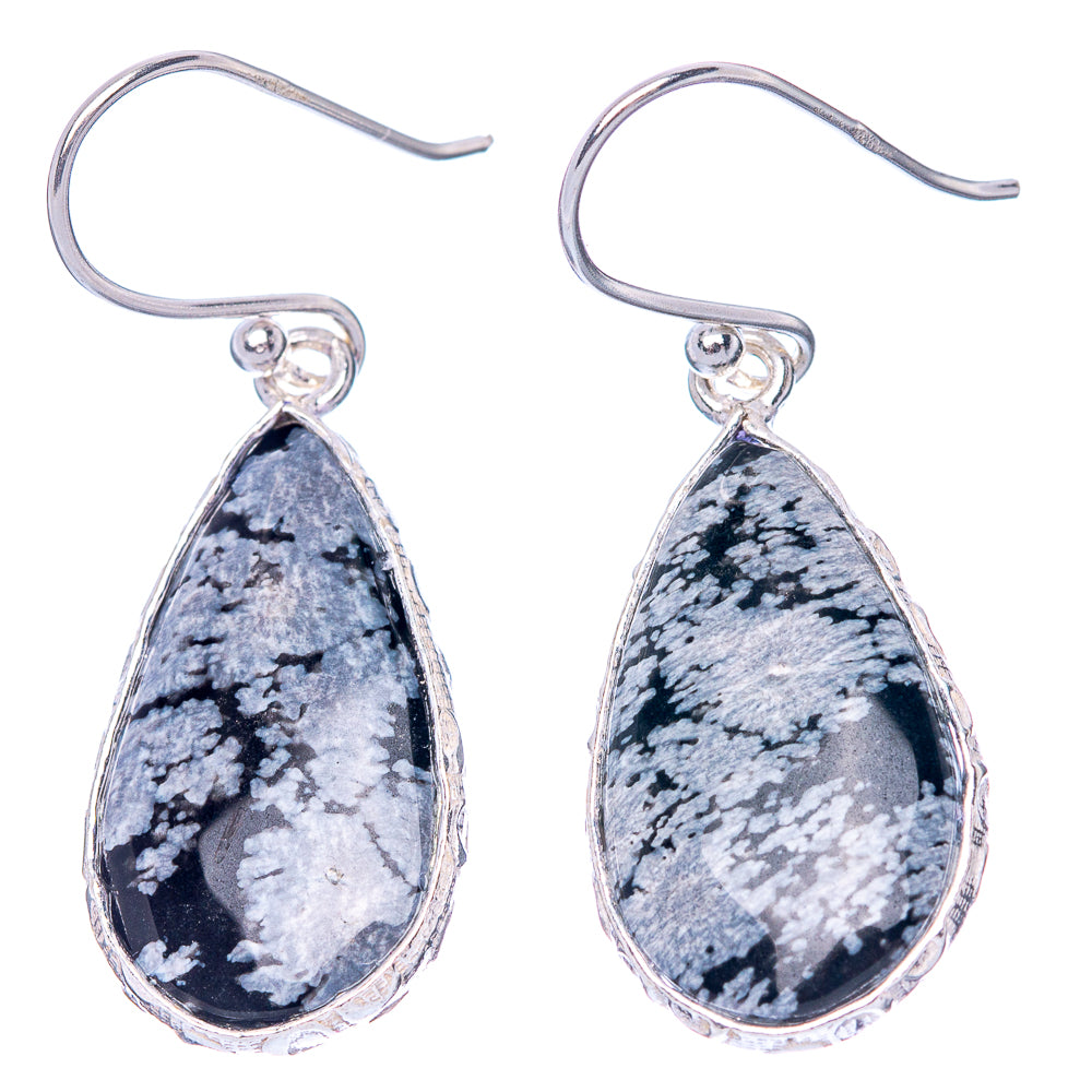 Snowflake Obsidian Earrings 1 3/8" (925 Sterling Silver) E1476