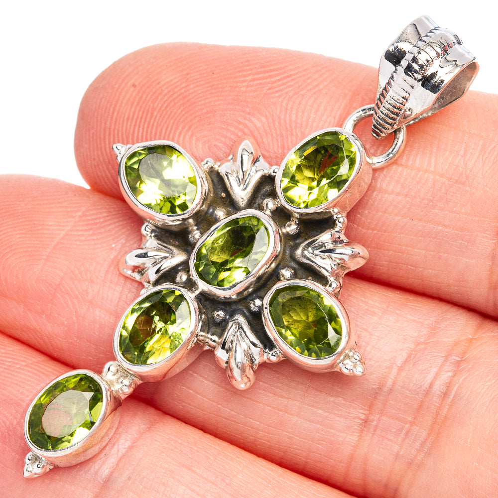 Peridot Cross Pendant 1 7/8" (925 Sterling Silver) P40344