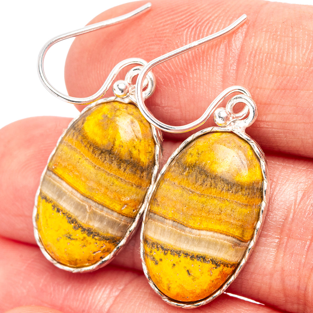 Bumblebee Jasper Earrings 1 3/8" (.925 Sterling Silver)