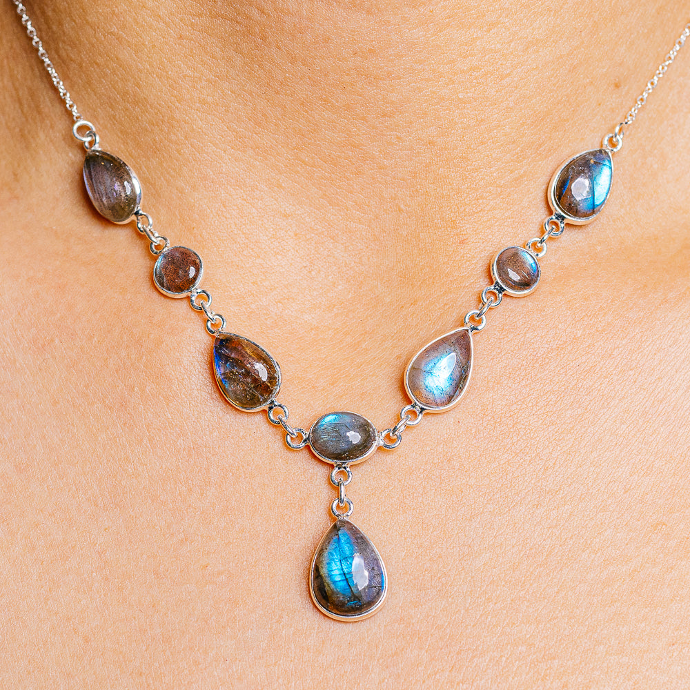 Labradorite Necklace 16 to 18" (.925 Sterling Silver)