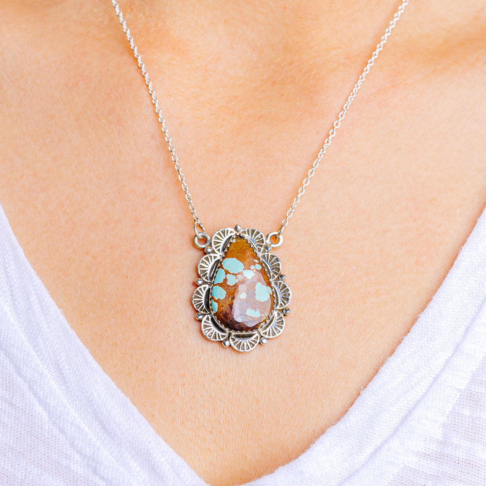 Number 8 Mine Turquoise Necklace 17 to 19" (.925 Sterling Silver)