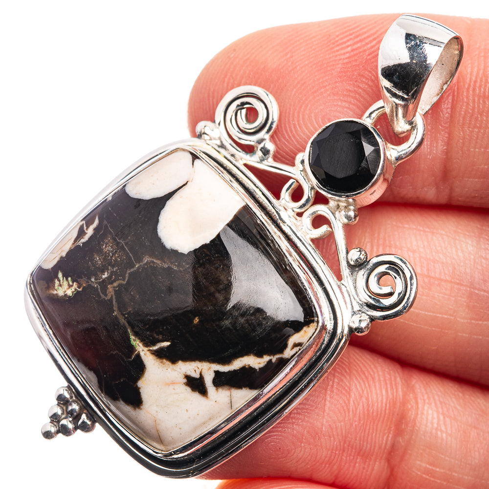 Peanut Wood Jasper, Black Onyx Pendant 1 7/8" (925 Sterling Silver) P39011