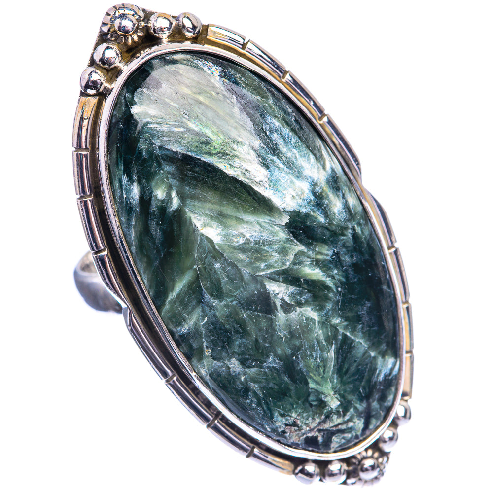 Huge Seraphinite 925 Sterling Silver Ring Size 9