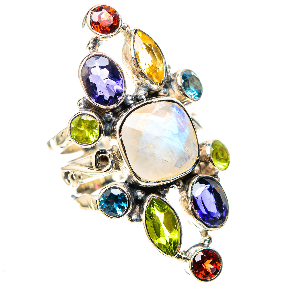 Signature Large Rainbow Moonstone, Tanzanite, Citrine, Peridot, Blue Topaz, Garnet Ring Size 6.75 (925 Sterling Silver) RING138294