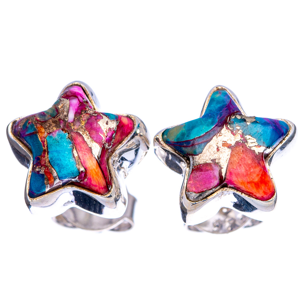 Pink Dahlia Mohave Turquoise Star Earrings 3/8" (.925 Sterling Silver)