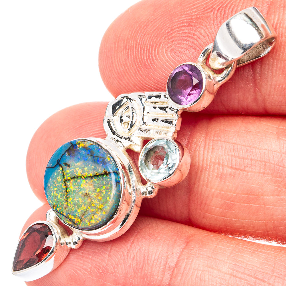 Sterling Opal, Amethyst, Blue Topaz, Garnet Pendant 1 3/4" (.925 Sterling Silver)