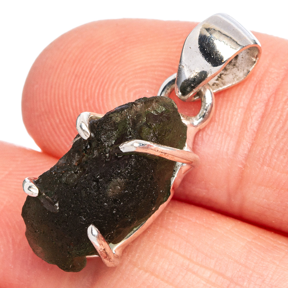 Rare Czech Moldavite Pendant 1 1/8" (925 Sterling Silver) P40349