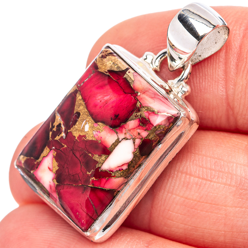 Red Dahlia Mohave Turquoise Pendant 1 1/4" (.925 Sterling Silver)