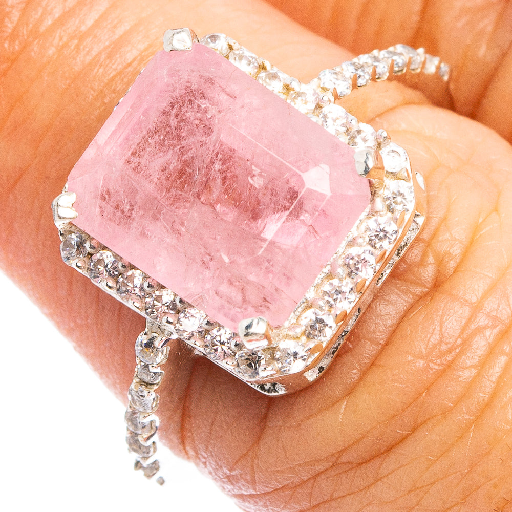 Faceted Rose Quartz, Cubic Zirconia Ring Size 7 (.925 Sterling Silver)
