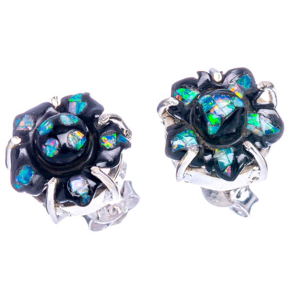 Rare Black Onyx Opal Earrings 1/2" (925 Sterling Silver) E1171