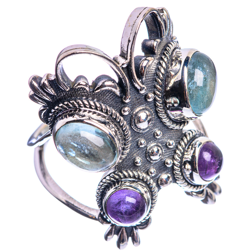 Large Aquamarine, Amethyst 925 Sterling Silver Ring Size 9