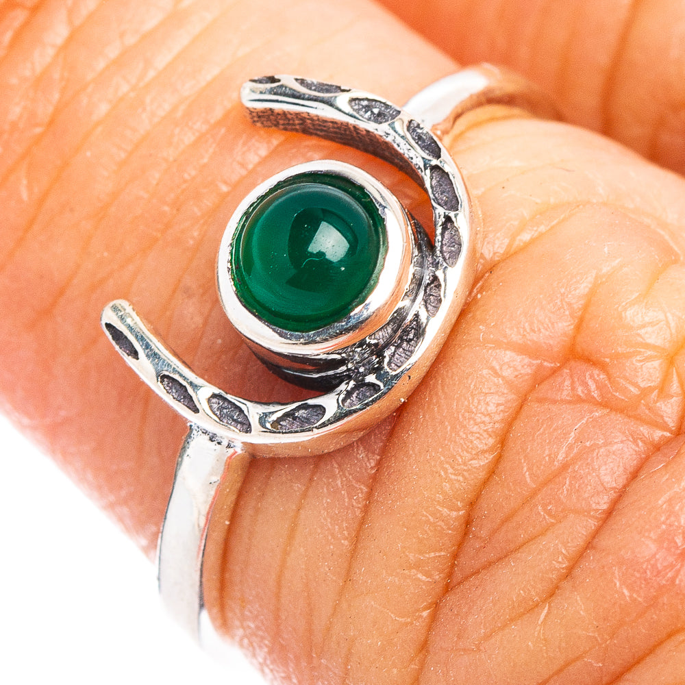 Green Onyx Horseshoe Dainty Ring Size 5.75 (.925 Sterling Silver)