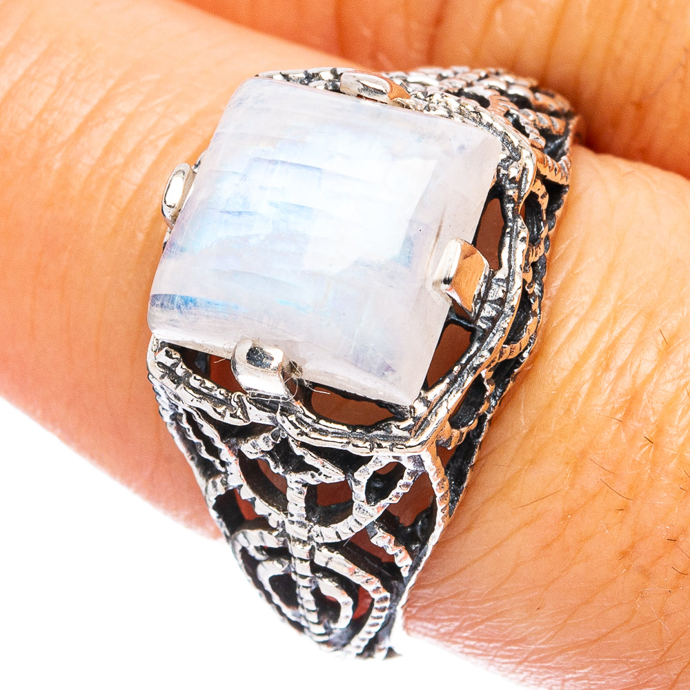 Rainbow Moonstone Ring Size 8.5 (925 Sterling Silver) R4744