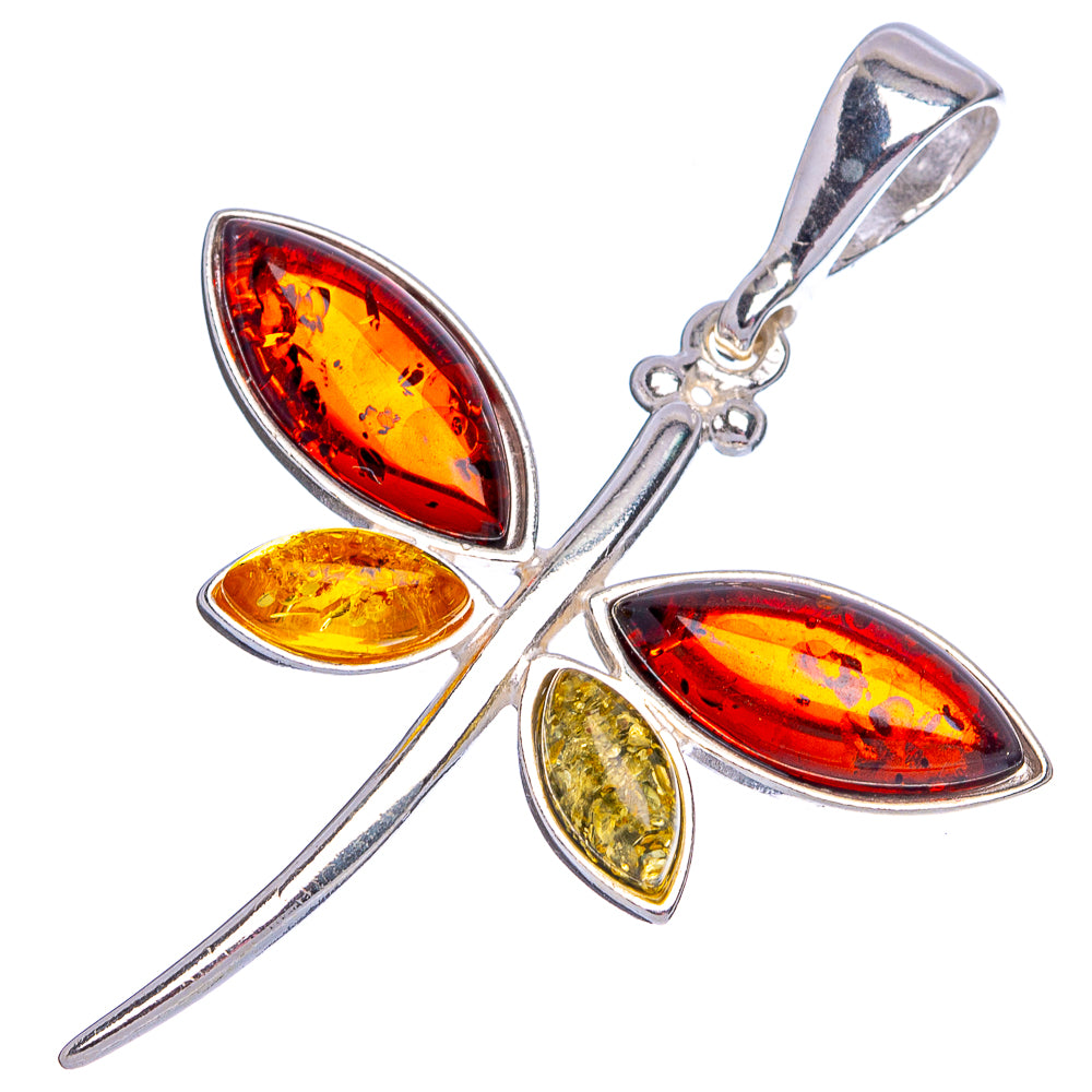 Baltic Amber Dragonfly Pendant 1 3/4" (.925 Sterling Silver)