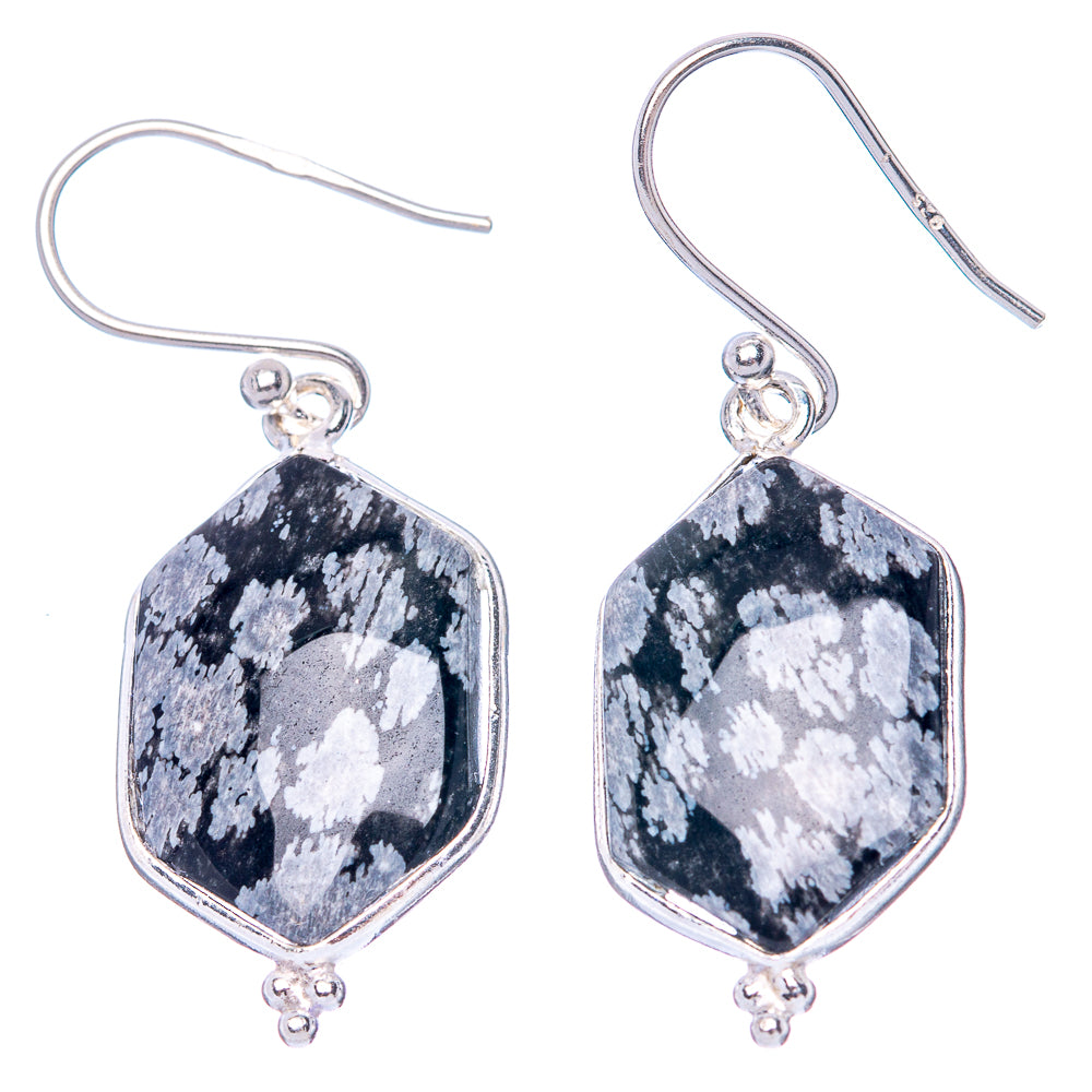 Snowflake Obsidian Earrings 1 1/2" (925 Sterling Silver) E1475