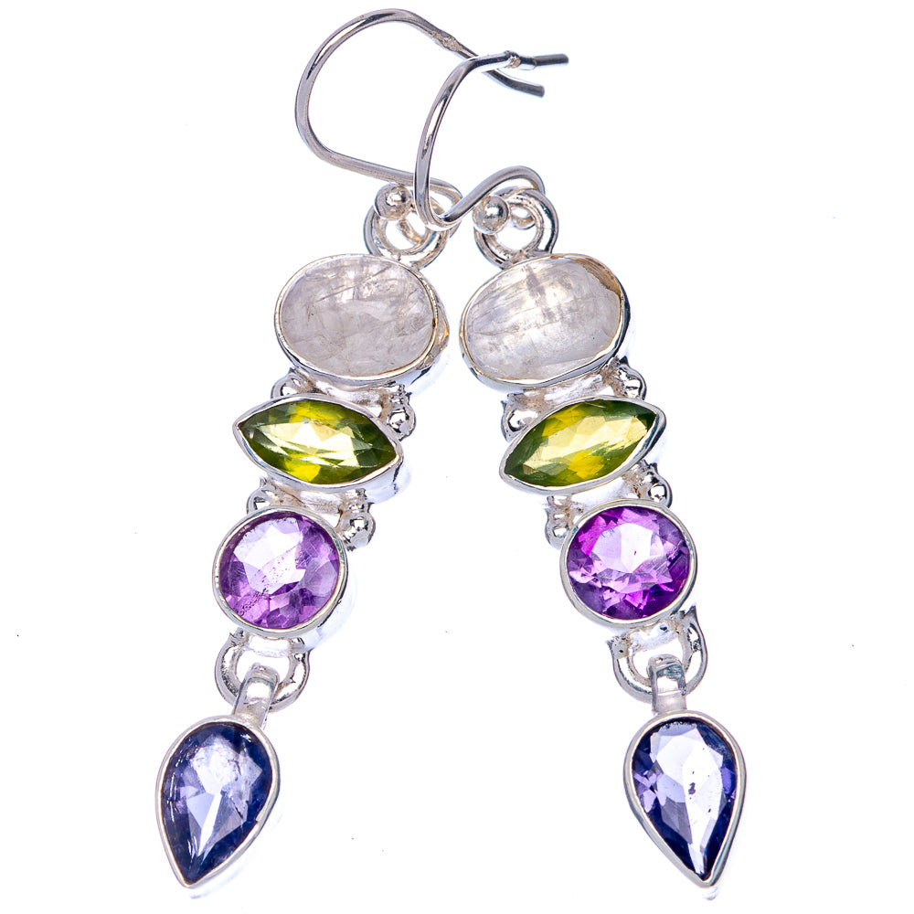 Rainbow Moonstone, Peridot, Amethyst, Tanzanite Earrings 2" (925 Sterling Silver) E433062