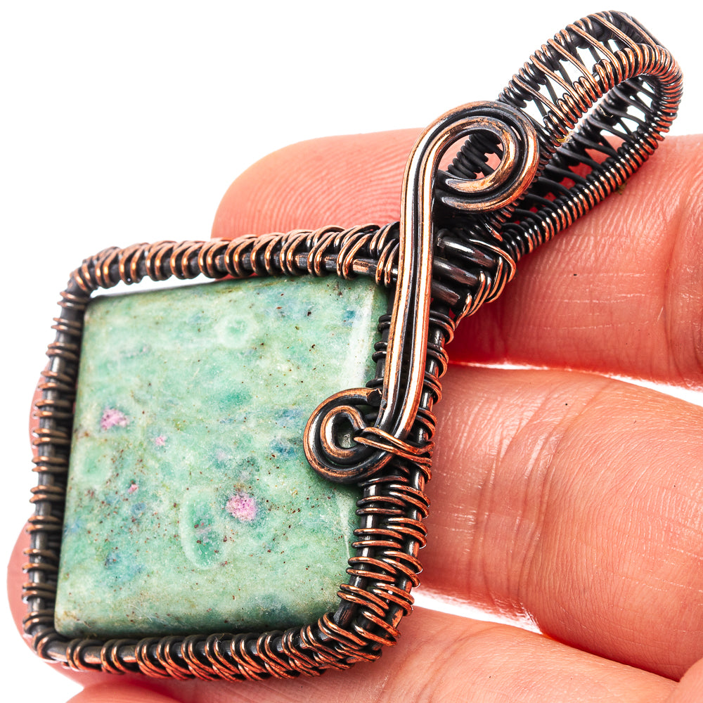 Ruby Fuchsite Wire Wrap Pendant 2 3/8" (Oxidized Copper)