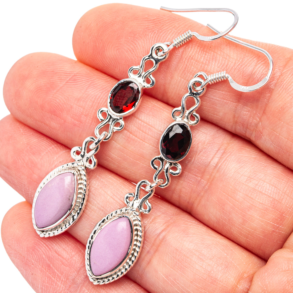 Premium Phosphosiderite, Garnet Earrings 2 1/8" (.925 Sterling Silver)