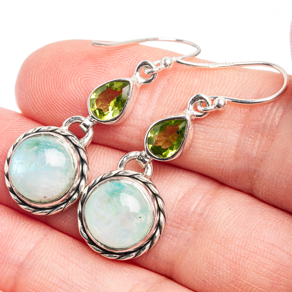 Green Moonstone, Peridot Earrings 1 5/8" (925 Sterling Silver) E432433