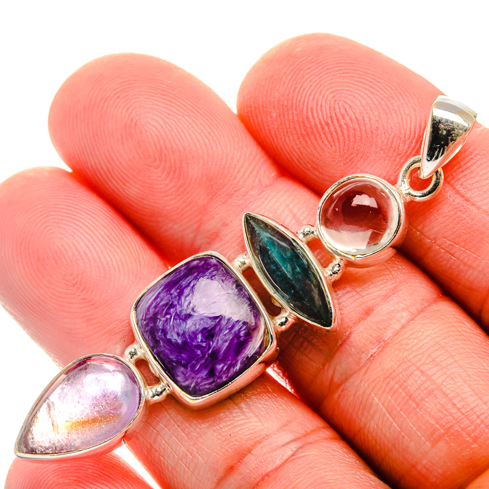Charoite, Amethyst, Apatite, Aquamarine Pendant 2 1/2" (925 Sterling Silver) PD38272
