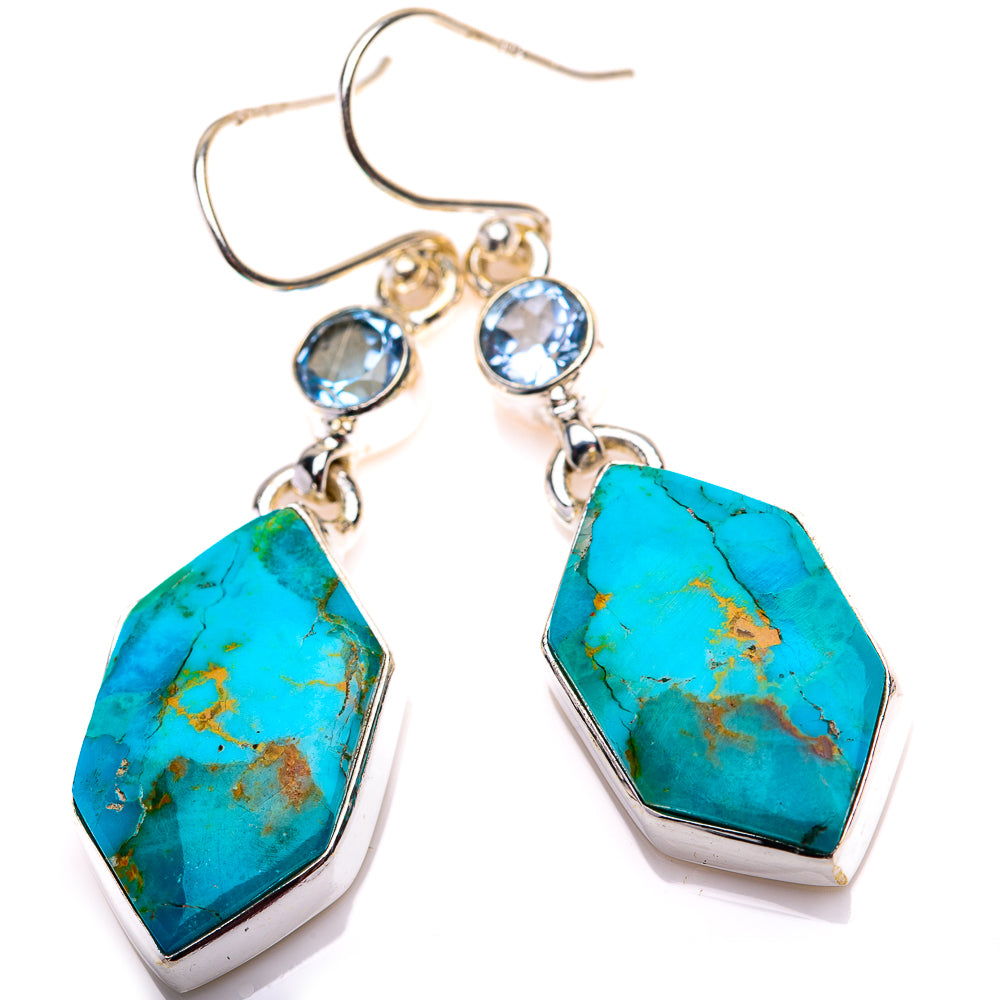 Chrysocolla, Blue Topaz Earrings 1 7/8" (925 Sterling Silver) EARR432187