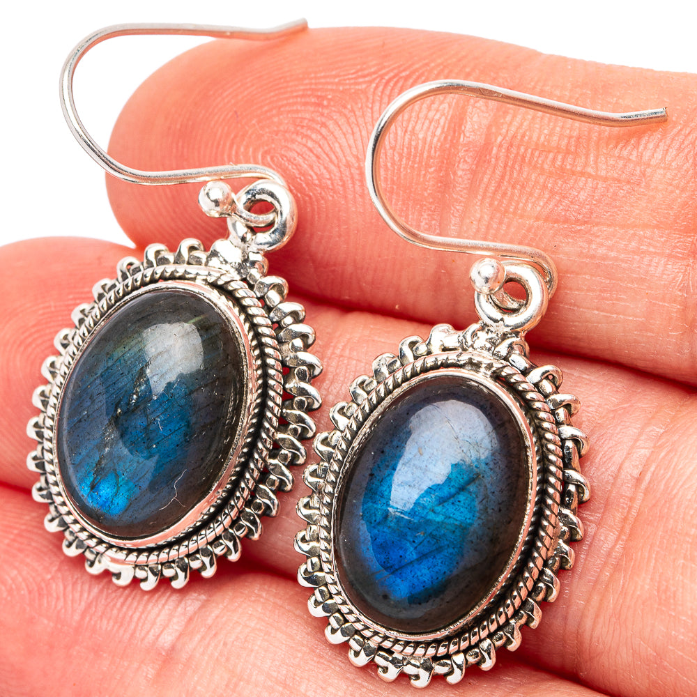 Labradorite Earrings 1 3/8" (.925 Sterling Silver)