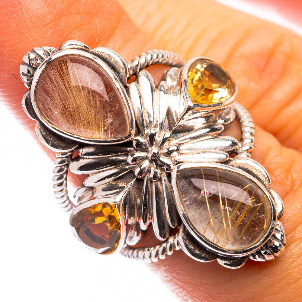 Large Rutilated Quartz, Citrine Ring Size 5.25 (925 Sterling Silver) R141209