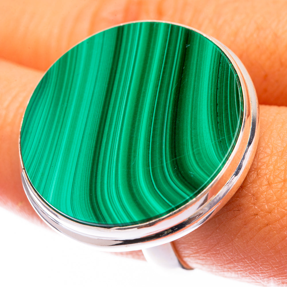 Large Malachite Coin Ring Size 8.5 (925 Sterling Silver) R140783