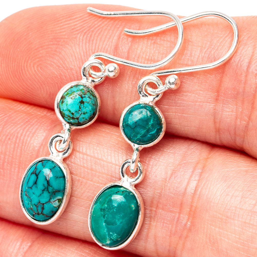 Hubei Spiderweb Turquoise Earrings 1 3/8" (.925 Sterling Silver)