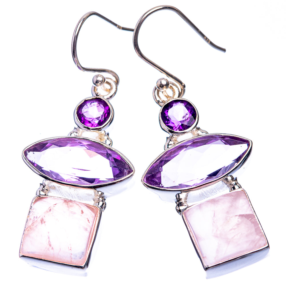 Rose Quartz, Amethyst Earrings 1 5/8" (925 Sterling Silver) E432443