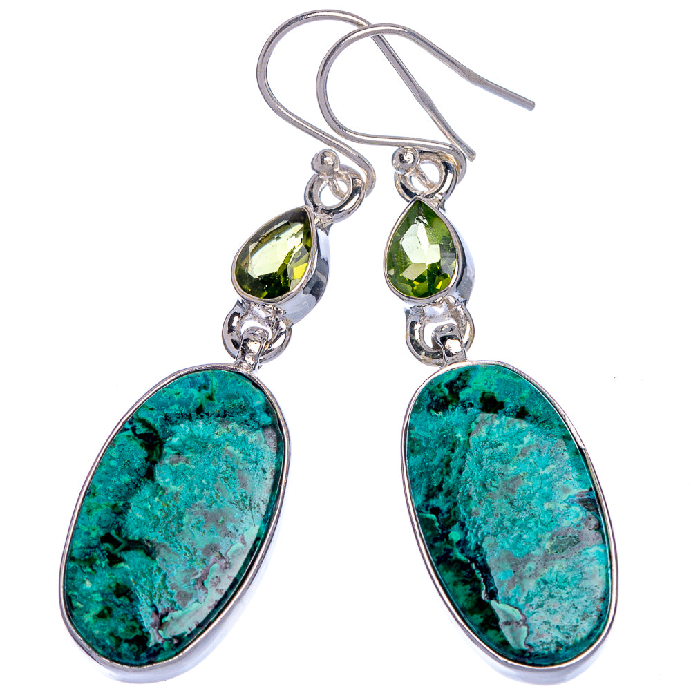 Chrysocolla, Peridot Earrings 1 7/8" (925 Sterling Silver) E433012