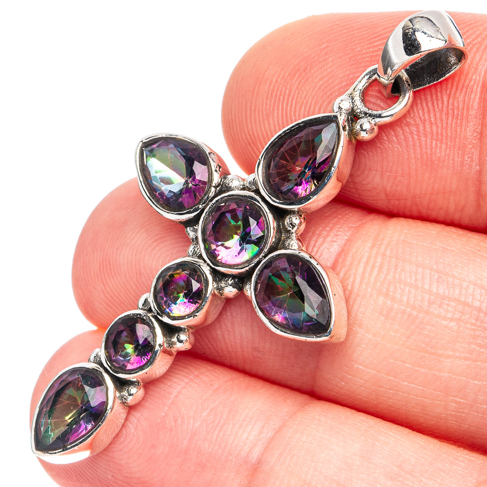 Dainty Mystic Topaz Cross Pendant 1 3/4" (925 Sterling Silver) P45293