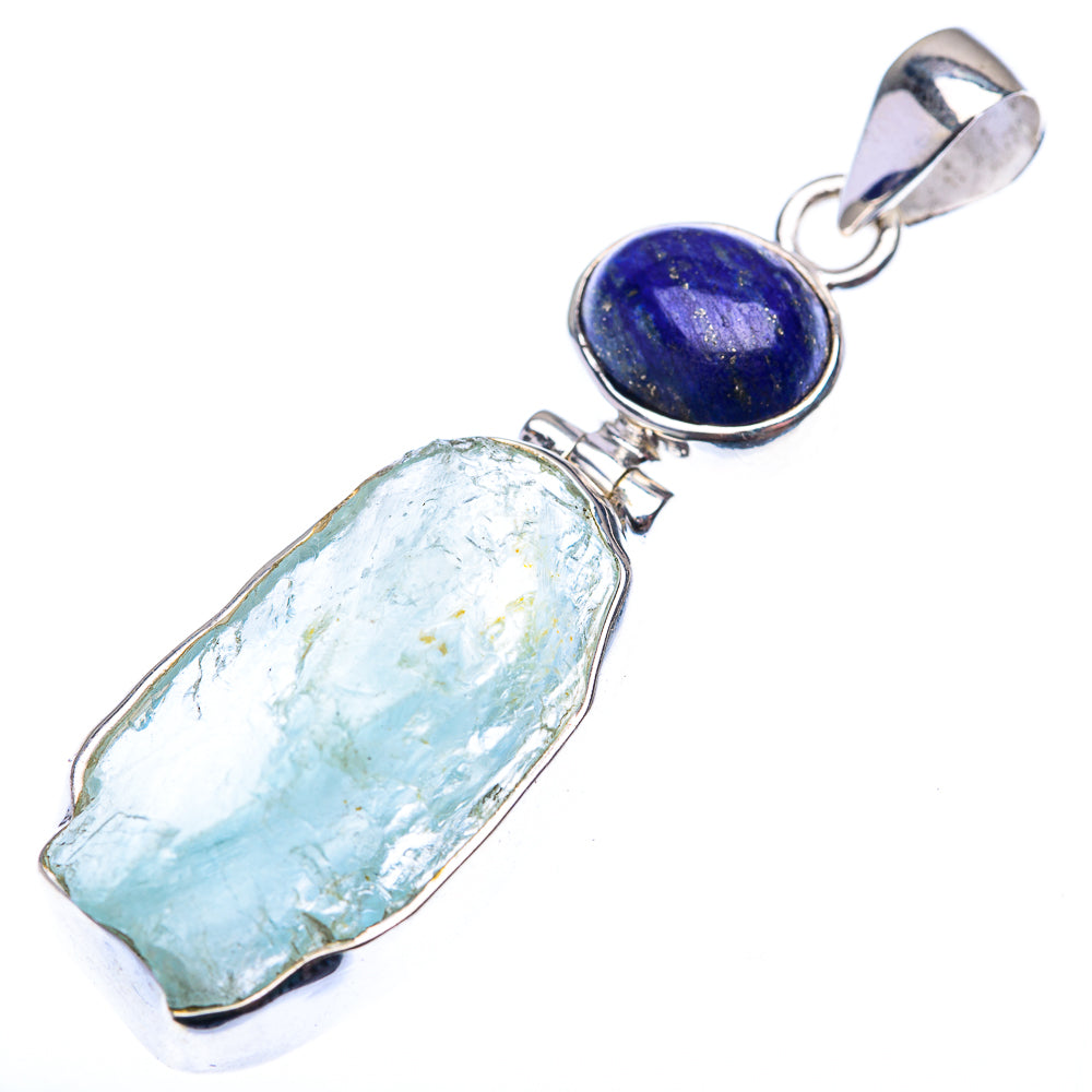 Raw Aquamarine, Lapis Lazuli Pendant 2 1/8" (925 Sterling Silver) PD38556